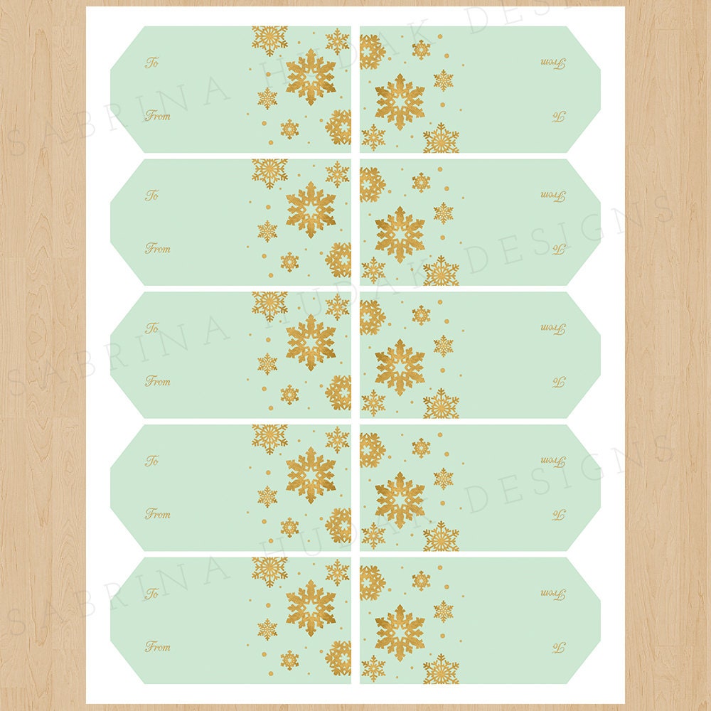Holiday DIY Gift Tags Printable Mint Green and Gold Foil Theme Instant ...