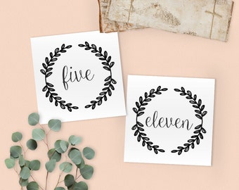 Floral Wreath Wedding Table Numbers in 1-20 size 4 x 4 - Floral Theme - Instant Printable Download