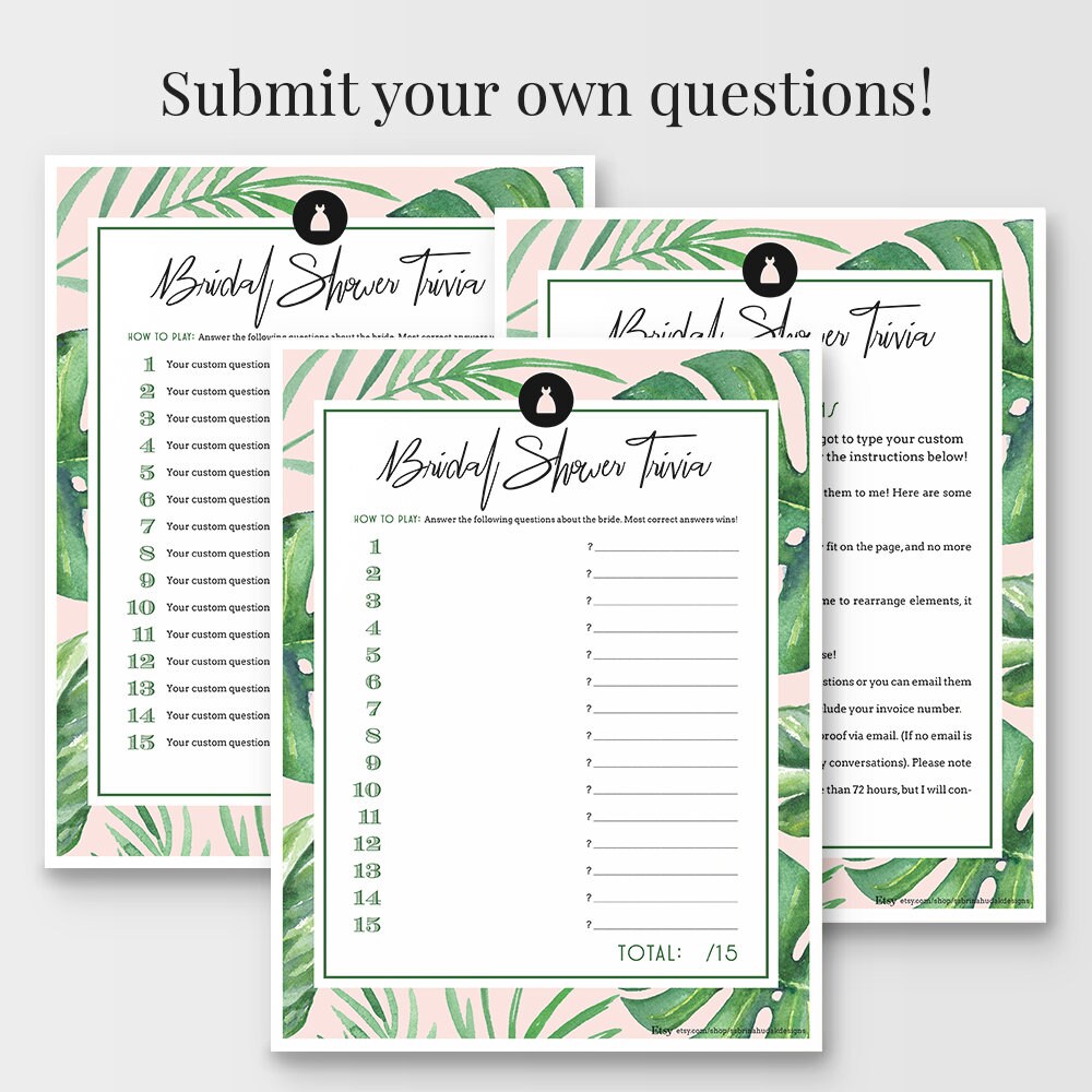 Customize Your Own Bride Trivia Game for Bridal Shower Tropical Theme ...