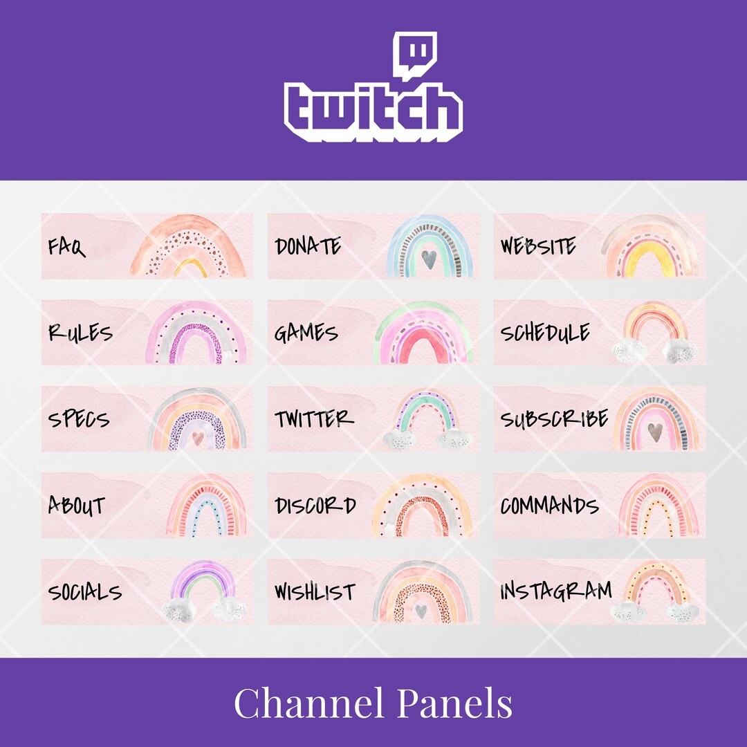 Twitch Channel Panels Watercolour Rainbows Instant Download - Etsy