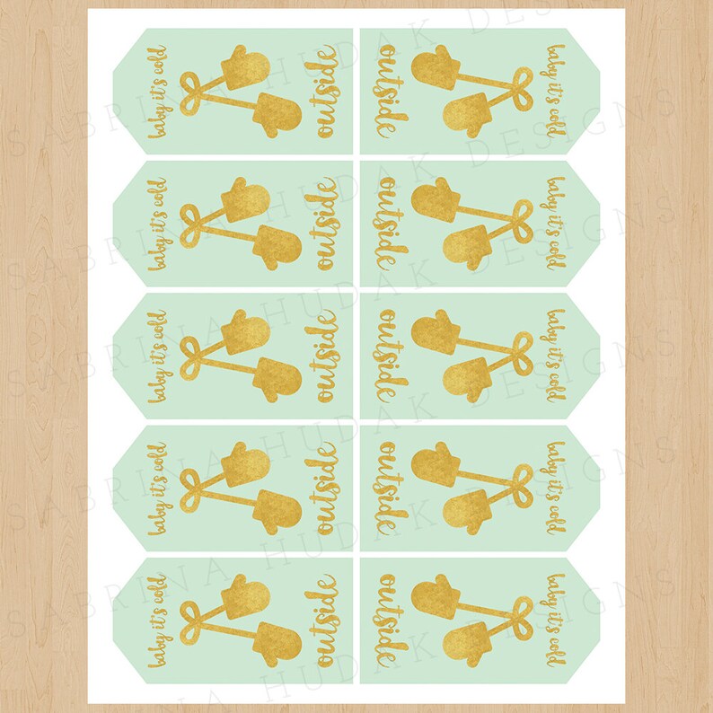 Holiday DIY Gift Tags Printable Mint Green and Gold Foil Mittens Theme ...