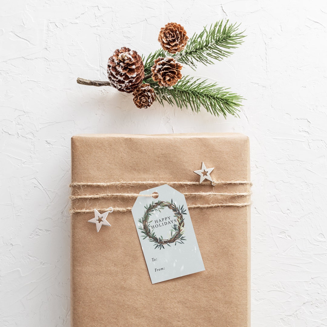 Holiday DIY Gift Tags 2 X 3 Snowy Winter Wreath Theme Instant Printable ...