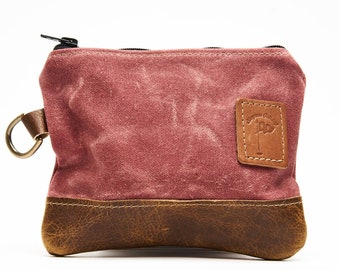 Golf  Bag Pouch Waxed Canvas Zippered Golf Valuables Field Pouch in Nantucket Red personalized monogrammed