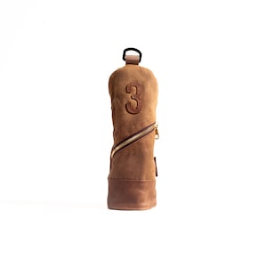 Golfschlägerhaube für 3 Holzscheiben aus gewachstem Canvas (hellbraun).