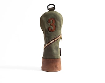Funda para palos de golf de lona encerada verde militar para madera 3
