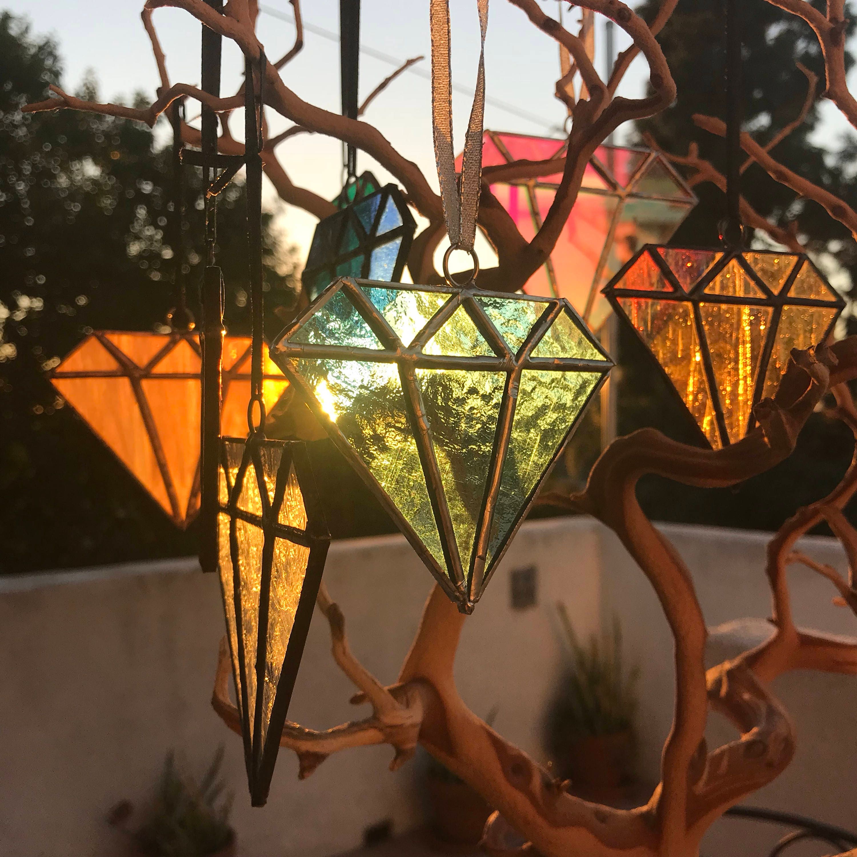 Faceted gem stained glass suncatchers/ornaments Etsy