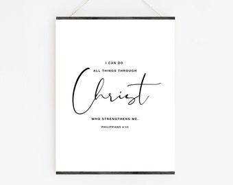 I Can Do All Things Through Christ, Philippians 4:13, Minimalist Scripture Prints, Christian Wall Art, Scripture Printables, Christian Decor