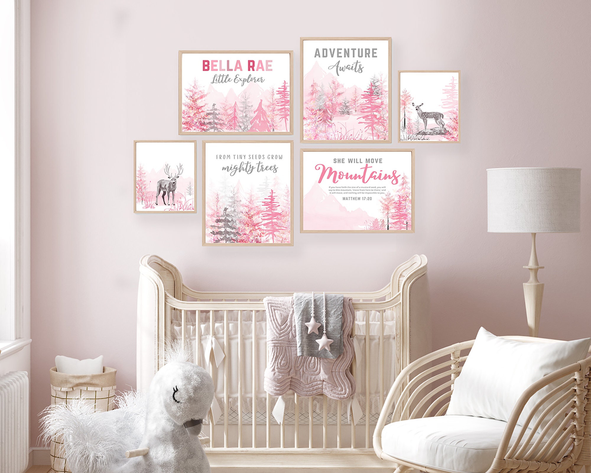 Baby Girl Woodland Nursery Decor Set of 6 Adventure Awaits | Etsy