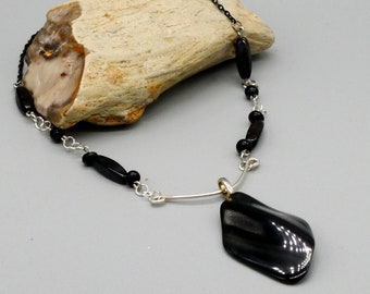 Black Obsidian and Bead Necklace