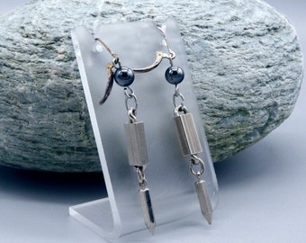 Antique Silver and Hematite Bead Dangle Earrings
