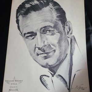 William Holden 1953 Stalag 17 Vintage Charcoal Sketch