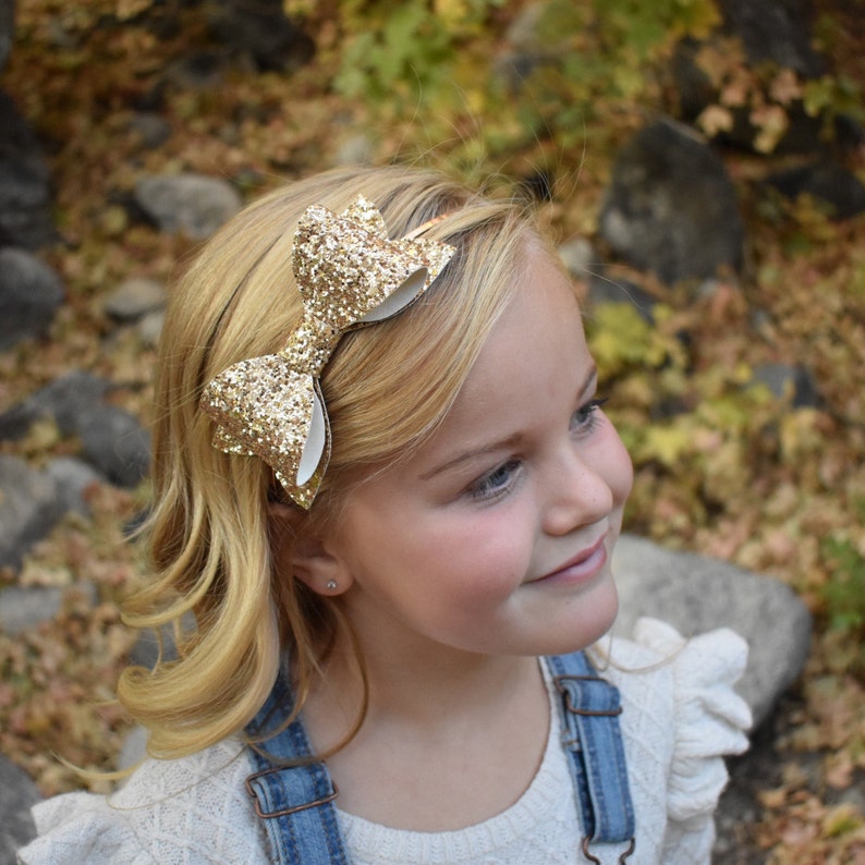 Gold Glitter Bow on Thin Metal Headband Toddler Girl Tween Etsy