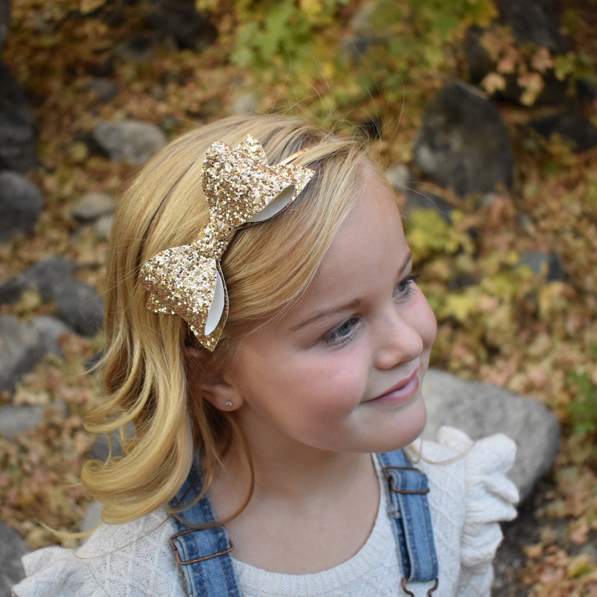 Gold Glitter Bow on Thin Metal Headband Toddler Girl Tween Etsy
