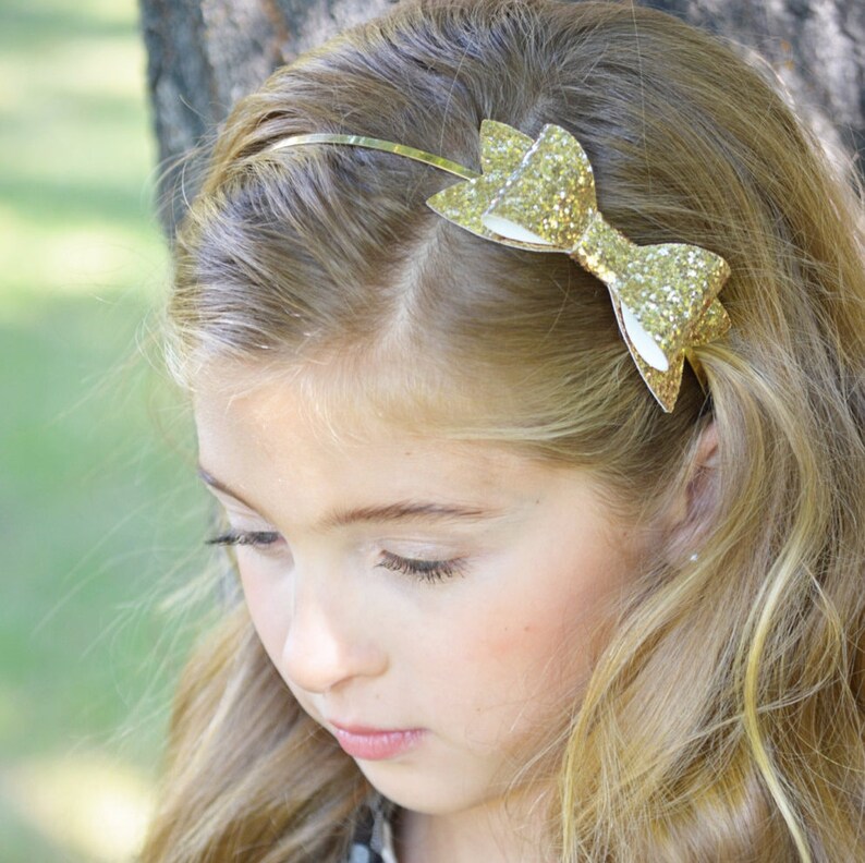 Gold Glitter Bow on Thin Metal Headband Toddler Girl Tween Etsy