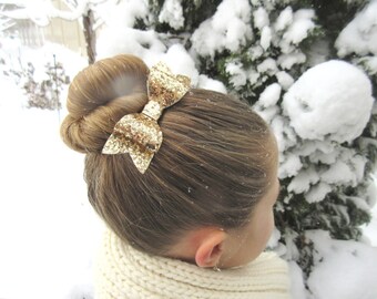 Gold glitter bow, 3 sizes || BEST SELLER  || baby toddler girls teen glitter hair bow, holiday hair bow, glitter hair clip