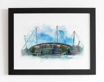 Etihad Stadium Poster: Manchester City Watercolor Art Print