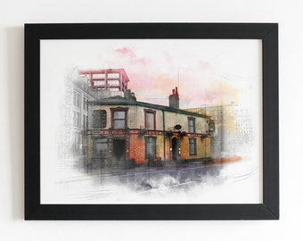 Peveril Of The Peak Pub Druck: Manchester Aquarellkunst