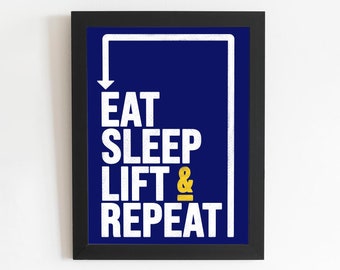 Eat Sleep Lift Repeat Typography Fine Art Digital Illustration Poster - A4, A3, A2, A1 - Home Decor Wall Art Print | Gym Motivation Poster