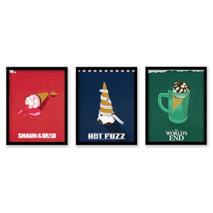 Cornetto Trilogy Posters | Minimalist Illustrated Movie Posters | Film Art | Home Wall Decor | Shaun Of The Dead, Hot Fuzz, The Worlds End