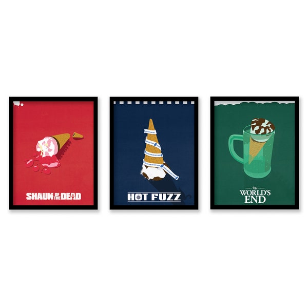 Cornetto Trilogy Posters | Minimalist Illustrated Movie Posters | Film Art | Home Wall Decor | Shaun Of The Dead, Hot Fuzz, The Worlds End