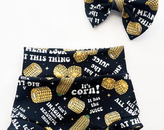Baby Girl Toddler CORN on the COB Bummies Nylon Bow set 0-3 mos-4t Shorties Headband diaper cover Funny Corny Sayings Picnic