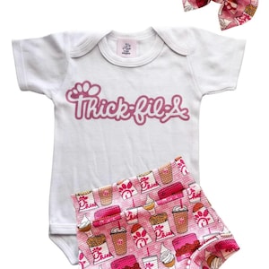 Babyflicka Småbarn Fast Food Bummies Bodysuit T-shirt Rosett Set 0-3 månader-4t Shorties Pannband Blöjskydd Tjockt Kycklingdryck Tyg Glass