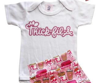 Baby Girl Toddler fast FOOD Bummies Bodysuit Tee Bow set 0-3 months-4t Shorties Headband diaper cover thick chicken drink Fabric icecream