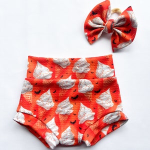 Baby Girl Toddler HALLOWEEN Ice Cream Bummies Nylon Bow set 0-3 months-4t Shorties Headband diaper cover AUTUMN Fall Spooky Bats Vanilla