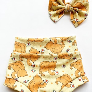 Baby Girl Toddler CLASSIC POOH Bear Bummies Nylon Bow set 0-3 months-4t Shorties Headband diaper cover Birthday party honey pot flowers