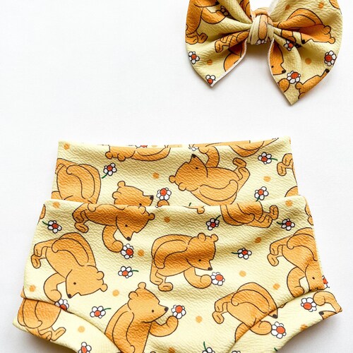 Ensemble bébé fille bambin CLASSIQUE oursons oursons en nylon nœud 0-3 mois-4 t shorties bandeau couvre-couche fête d'anniversaire pot de miel fleurs