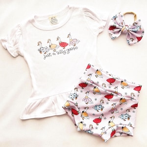 Baby Girl Toddler SILLY GOOSE Girl Shirt/onesie Bummies Nylon Bow set 0-3 mos-4t Shorties Headband diaper cover Funny Gift Spring Break