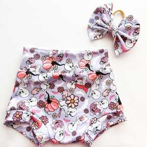 Baby Girl Toddler GHOST HALLOWEEN  Bummies Nylon Bow set 0-3 mos-4t Shorties Headband diaper cover pumpkin Kind Gift Fall Autumn