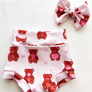 Baby Mädchen Kleinkind TEDDYBÄR Bummys Nylon Bogen set 0-3 Mos-4t Shorties Stirnband Windelabdeckung Geburtstag Bubblegum Heart Love