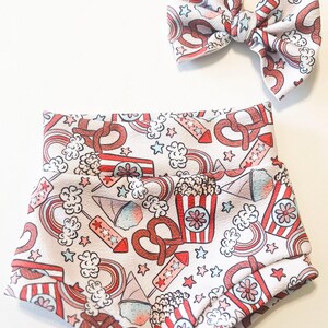 Baby Girl Toddler 4th of July Bummies Bow set 0-3 mos-4t Headband diaper cover Red white blue Popcorn Popsicle Rainbow USA Patriotic