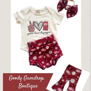 Conjunto favorito de Baby Girl Toddler SODA: camiseta/body, pantalones, bummies, conjunto de lazo de nailon, 0/3-24 meses, shorts, diadema, cubrepañal, regalo de cumpleaños, bebida.