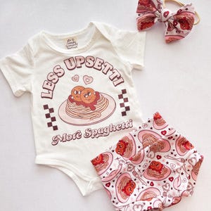 Bebê Menina Criança ESPAGUETE ALMÔNDEGAS Camisa/macacão Bummies Nylon Laço conjunto 0-3 meses-4t Faixa de cabeça capa de fralda Presente italiano engraçado festa de aniversário