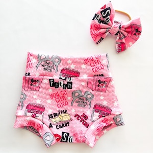 Baby Girl Toddler Favorite Girls Movie Bummies Nylon Bow diaper set 0-3 mos-4t Shorties Headband Butter pink Burn Fetch