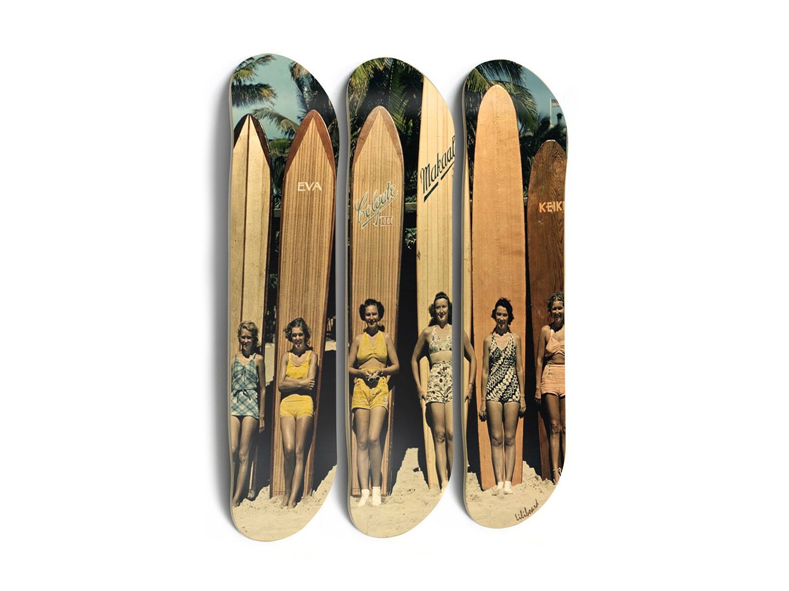 Skateboard Pour Décoration Murale Triptyque Surfeuses Couleur