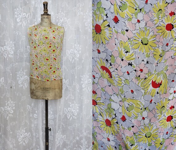 1930s Floral Silk Sleeveless Blouse