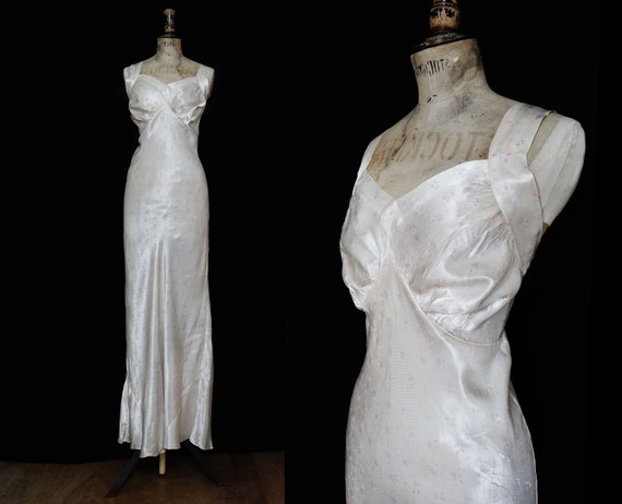 1930s Bias Cut Floral Satin Slip Dess