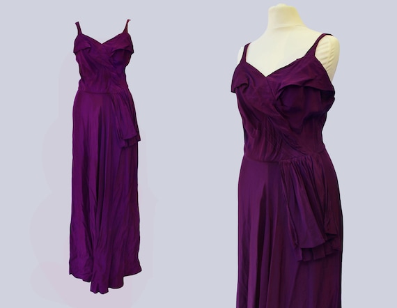 1940s Violet Purple Silk Evening Gown