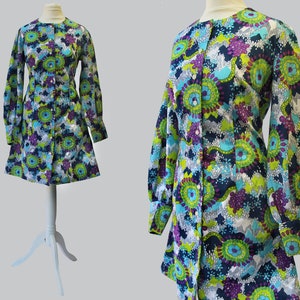 1970s Psycadelic Printed, Floral Dress with Volume Sleeves