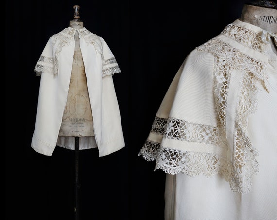 Victorian Silk Padded Cape with Double Lace Collar