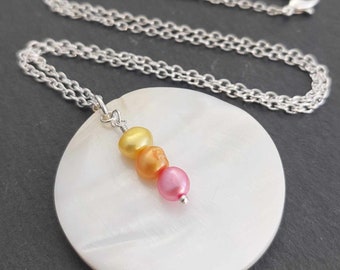 Pink Orange Yellow Pearl Shell Slice Necklace - Pink Pearl Shell Slice Necklace - Orange Pearl Shell Slice Necklace