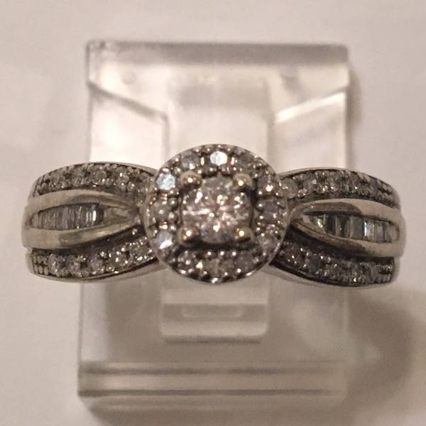 Antique Vintage Sterling Silver 925 Genuine Diamond Engagement Wedding Ring