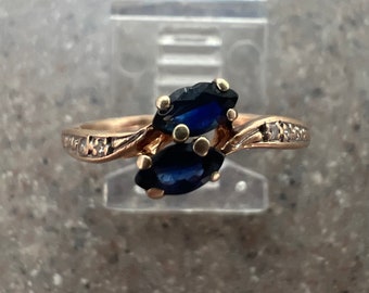 Vintage 10K Yellow Gold Blue Sapphire & Diamond Stacking Band Ring