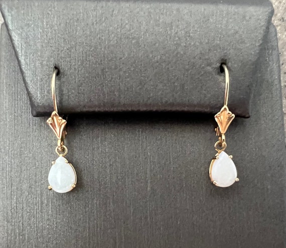 Vintage 10K Yellow Gold Opal Drop Dangle Earrings - image 1