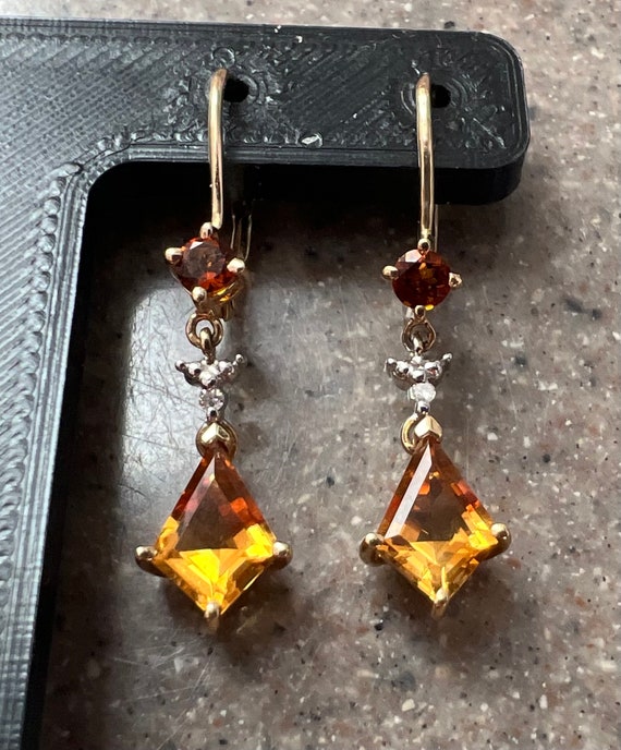 Vintage 10K Yellow Gold Citrine Garnet & Diamond D