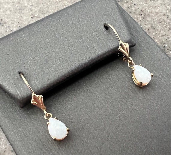 Vintage 10K Yellow Gold Opal Drop Dangle Earrings - image 8