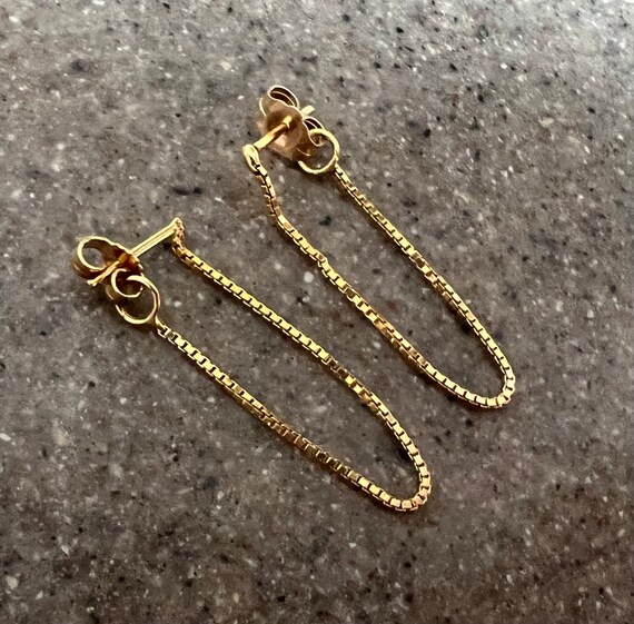 Vintage 14K Yellow Gold Chain Hoop Earrings - image 5